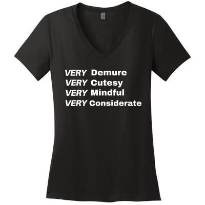 Very Demure Very Cutesy Very Considerate Demure Women's V-Neck T-Shirt