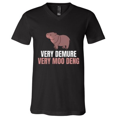 Very Demure Very Moo Deng Pygmy Baby Hippo Mu Deng V-Neck T-Shirt