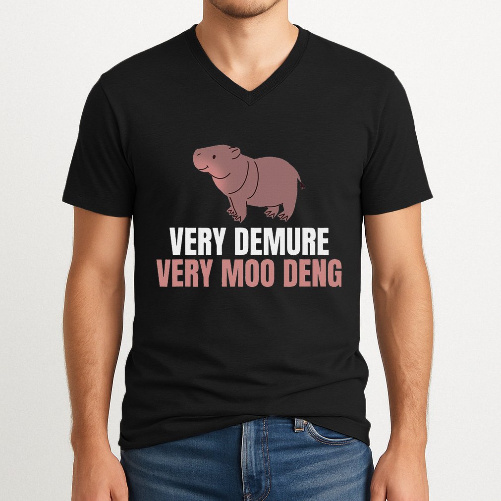 Very Demure Very Moo Deng Pygmy Baby Hippo Mu Deng V-Neck T-Shirt