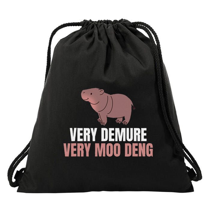 Very Demure Very Moo Deng Pygmy Baby Hippo Mu Deng Drawstring Bag