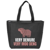 Very Demure Very Moo Deng Pygmy Baby Hippo Mu Deng Zip Tote Bag