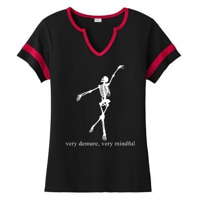 Very Demure Very Mindful Funny Skeleton Ladies Halftime Notch Neck Tee