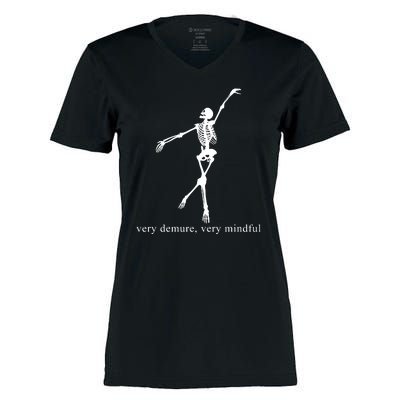 Very Demure Very Mindful Funny Skeleton Women's Momentum V-Neck T-Shirt