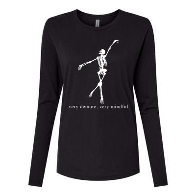 Very Demure Very Mindful Funny Skeleton Womens Cotton Relaxed Long Sleeve T-Shirt