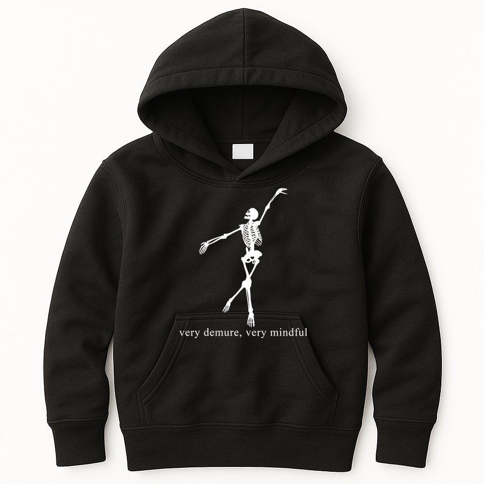 Very Demure Very Mindful Funny Skeleton Kids Hoodie