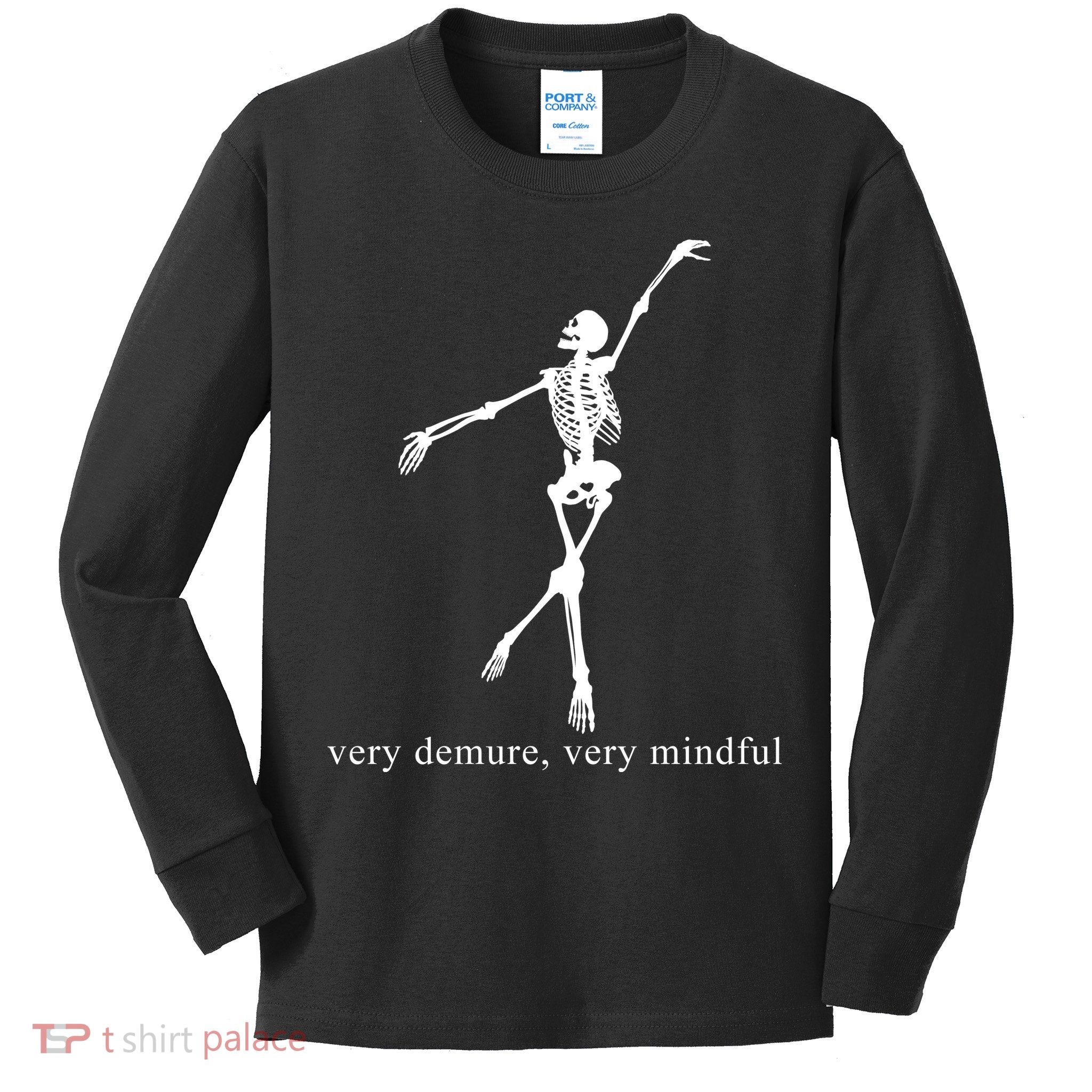 Very Demure Very Mindful Funny Skeleton Kids Long Sleeve Shirt