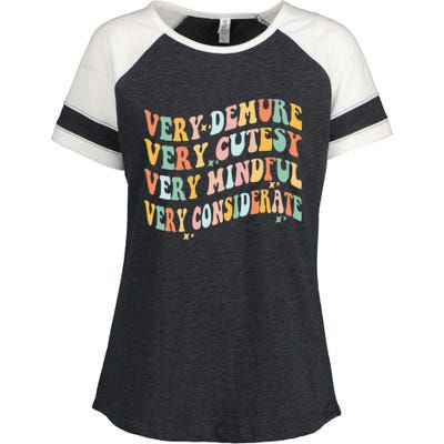 Very Demure Very Cutesy Very Mindful Very Considerate Enza Ladies Jersey Colorblock Tee