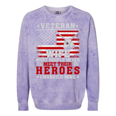 Veteran’S Day Veteran Wife I Married My Hero Colorblast Crewneck Sweatshirt