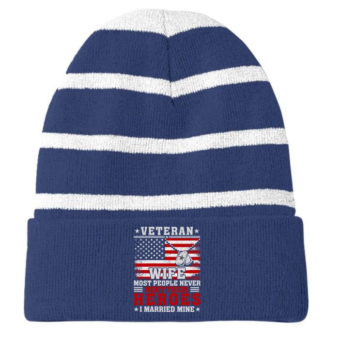 Veteran’S Day Veteran Wife I Married My Hero Striped Beanie with Solid Band