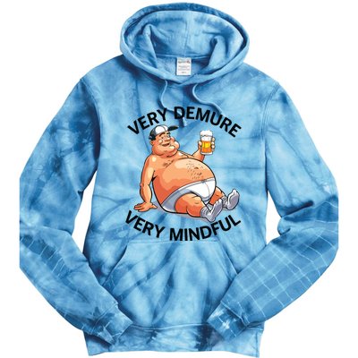 Very Demure Very Mindful Parody Beer Guy In Underwear Funny Tie Dye Hoodie