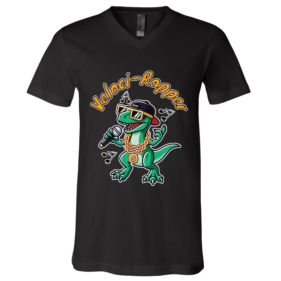 Velocirapper Dinosaur Velociraptor Rapping V-Neck T-Shirt
