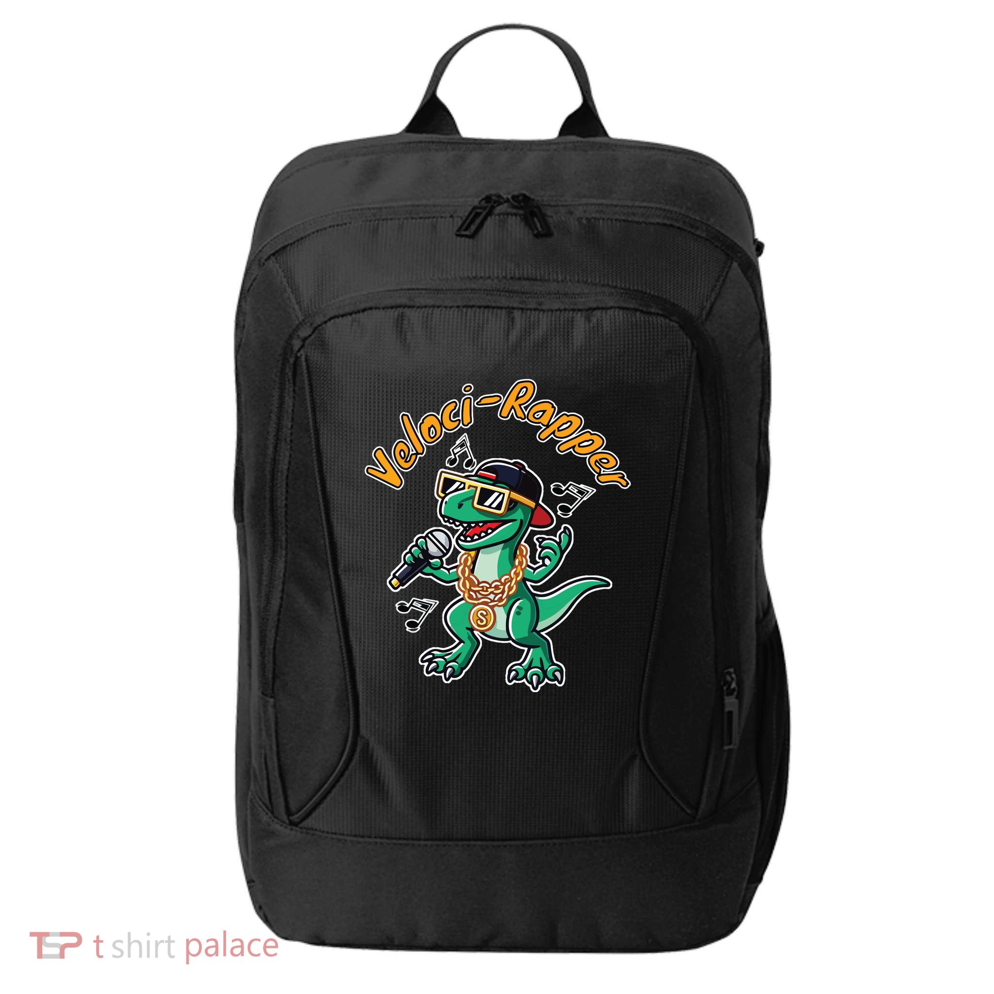 Velocirapper Dinosaur Velociraptor Rapping City Backpack