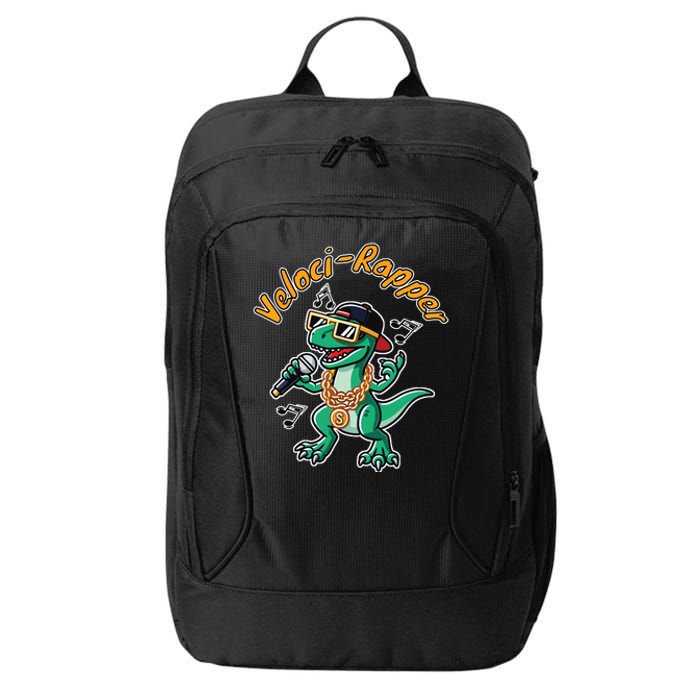 Velocirapper Dinosaur Velociraptor Rapping City Backpack