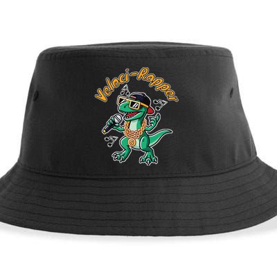 Velocirapper Dinosaur Velociraptor Rapping Sustainable Bucket Hat