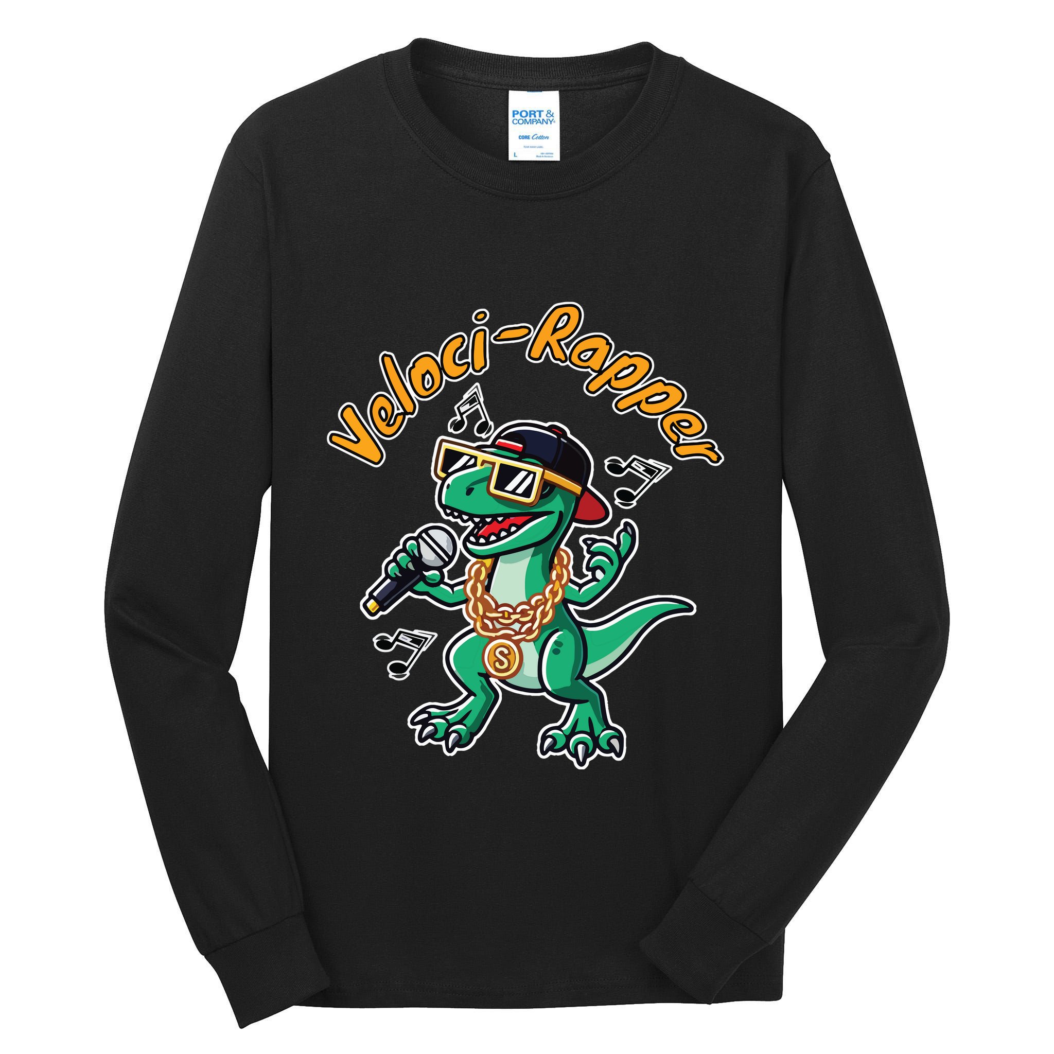 Velocirapper Dinosaur Velociraptor Rapping Tall Long Sleeve T-Shirt
