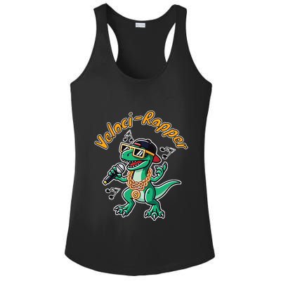 Velocirapper Dinosaur Velociraptor Rapping Ladies PosiCharge Competitor Racerback Tank