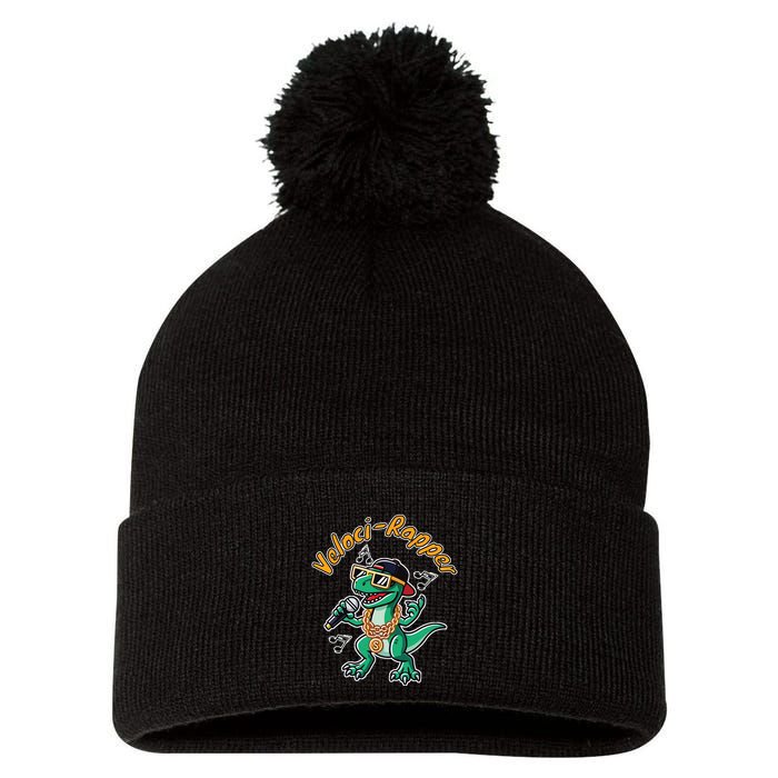 Velocirapper Dinosaur Velociraptor Rapping Pom Pom 12in Knit Beanie
