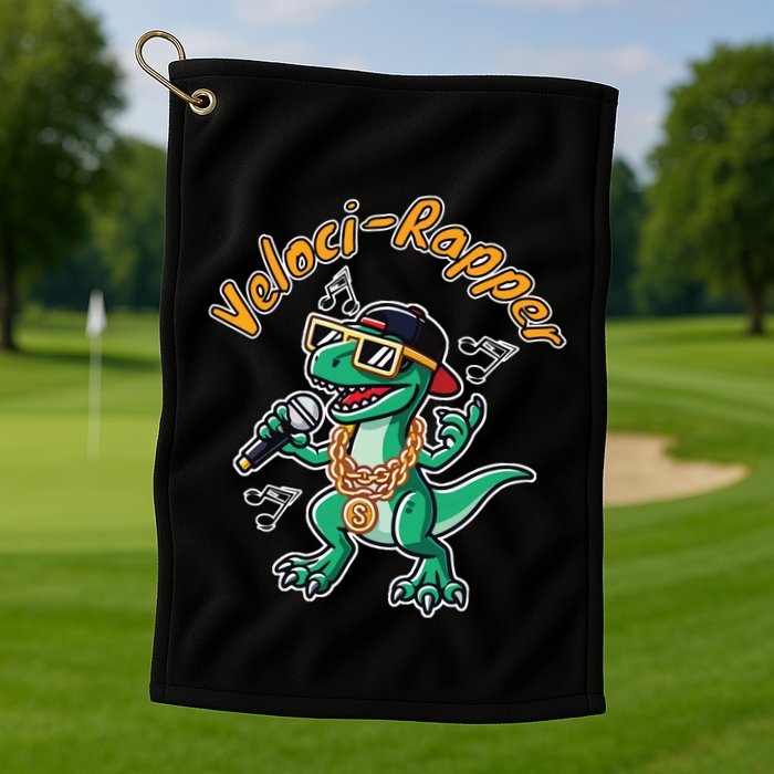 Velocirapper Dinosaur Velociraptor Rapping Golf Towel