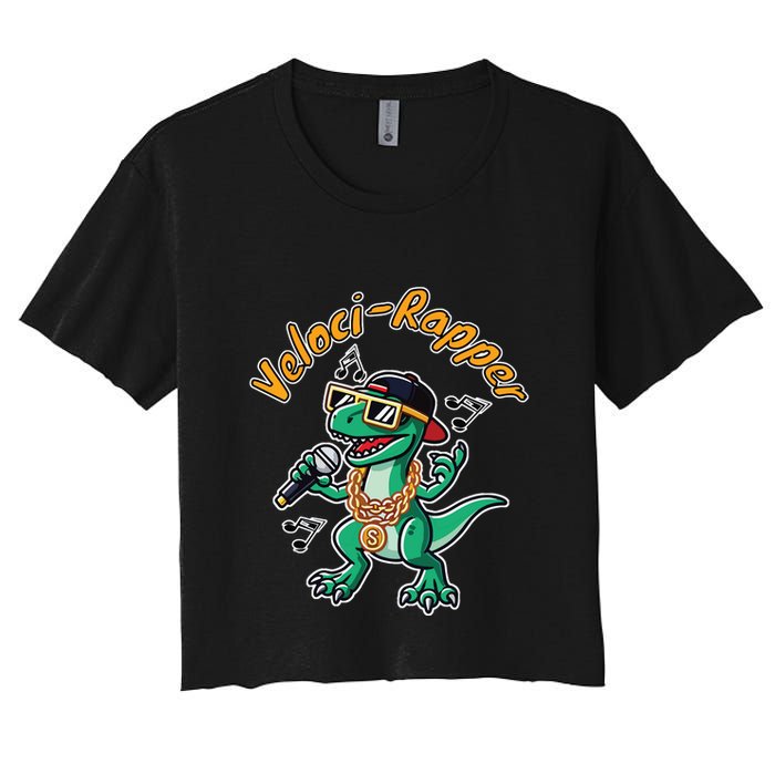 Velocirapper Dinosaur Velociraptor Rapping Women's Crop Top Tee