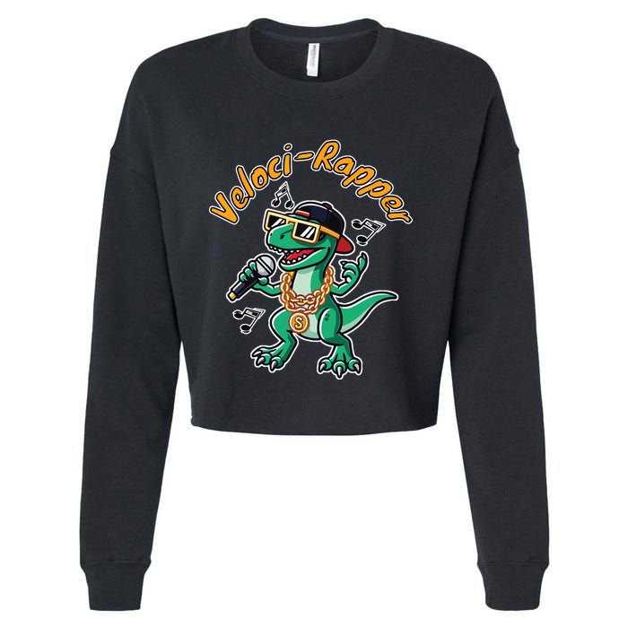 Velocirapper Dinosaur Velociraptor Rapping Cropped Pullover Crew