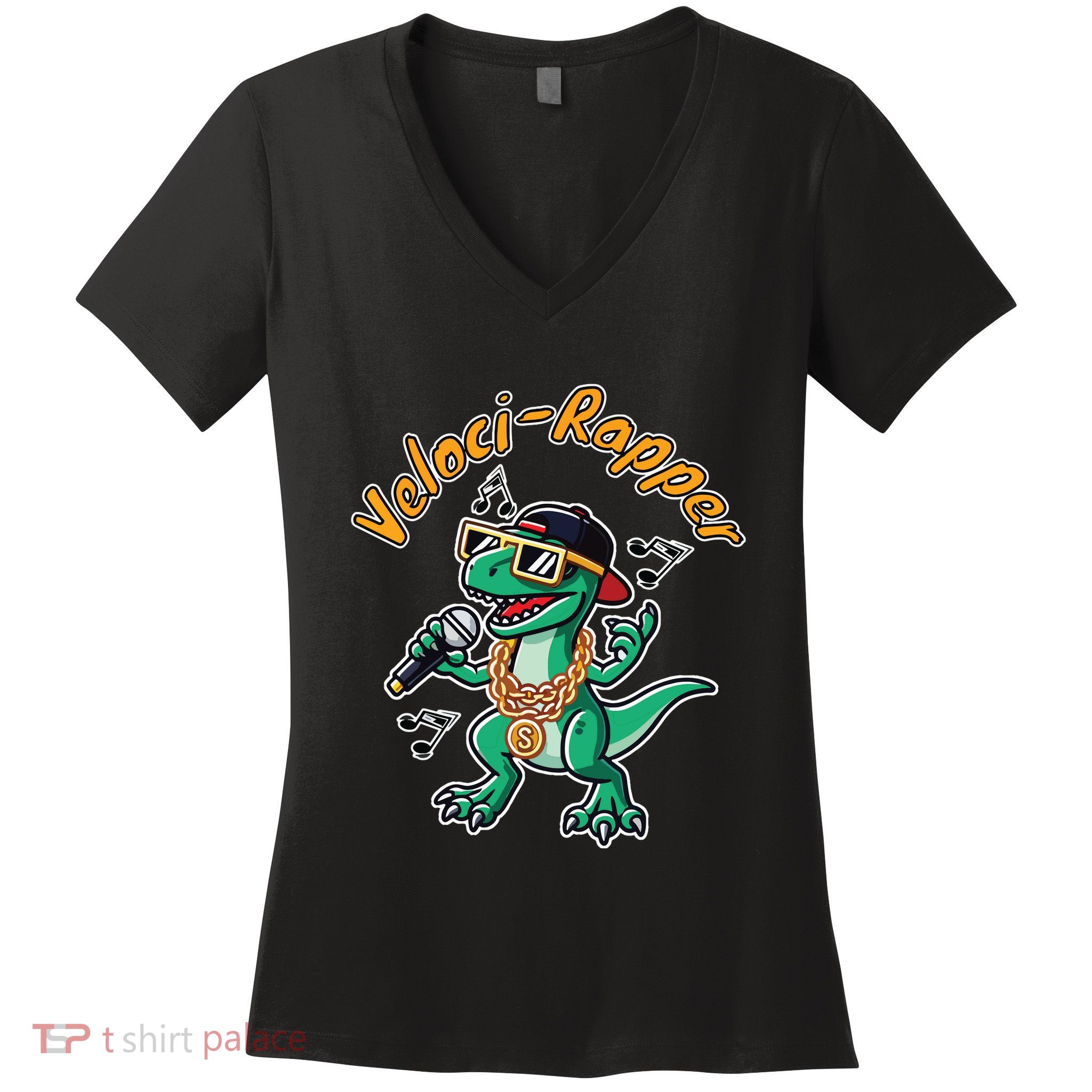 Velocirapper Dinosaur Velociraptor Rapping Women's V-Neck T-Shirt