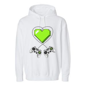 Valentine's Day Video Game Controller Heart Gamer Gifts Love Garment-Dyed Fleece Hoodie