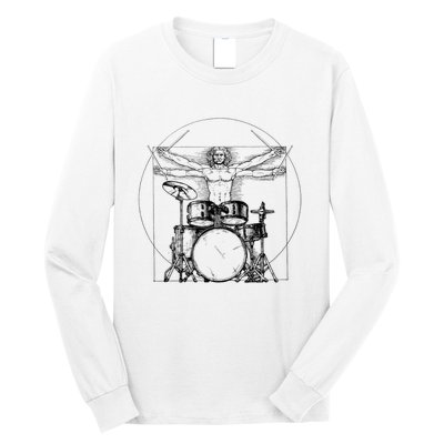 Vitruvian Drummer Vitruvian Man Drummer Drum Set Long Sleeve Shirt