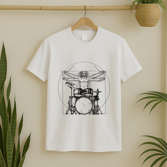 Vitruvian Drummer Vitruvian Man Drummer Drum Set T-Shirt