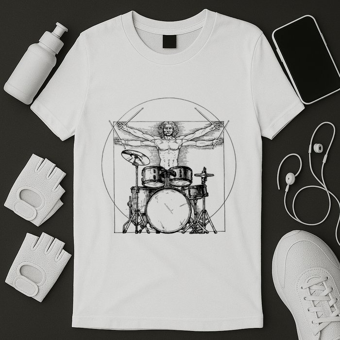 Vitruvian Drummer Vitruvian Man Drummer Drum Set T-Shirt