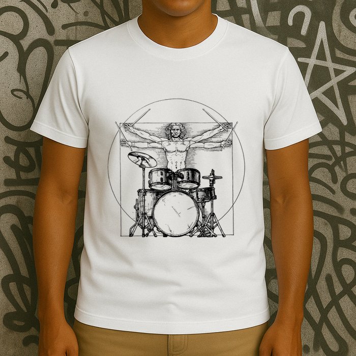 Vitruvian Drummer Vitruvian Man Drummer Drum Set T-Shirt