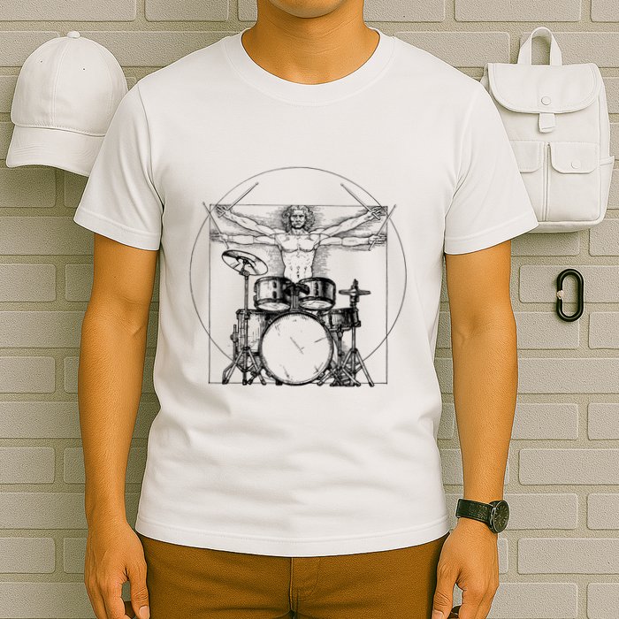Vitruvian Drummer Vitruvian Man Drummer Drum Set T-Shirt