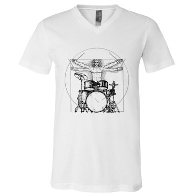 Vitruvian Drummer Vitruvian Man Drummer Drum Set V-Neck T-Shirt