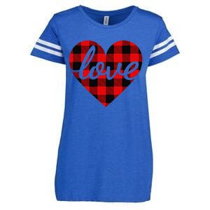 Valentines Day Women Buffalo Plaid Love Heart Enza Ladies Jersey Football T-Shirt