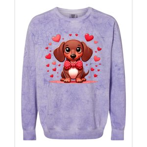 Valentines Day Wiener Dog Dachshund Valentine Hearts Doxie Gift Colorblast Crewneck Sweatshirt