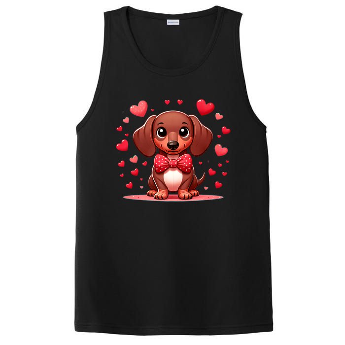 Valentines Day Wiener Dog Dachshund Valentine Hearts Doxie Gift PosiCharge Competitor Tank