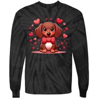 Valentines Day Wiener Dog Dachshund Valentine Hearts Doxie Gift Tie-Dye Long Sleeve Shirt