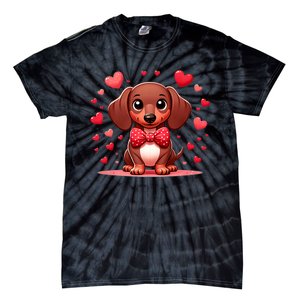 Valentines Day Wiener Dog Dachshund Valentine Hearts Doxie Gift Tie-Dye T-Shirt