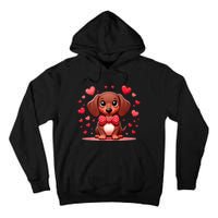 Valentines Day Wiener Dog Dachshund Valentine Hearts Doxie Gift Tall Hoodie