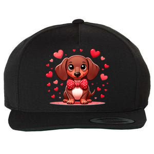 Valentines Day Wiener Dog Dachshund Valentine Hearts Doxie Gift Wool Snapback Cap