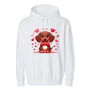 Valentines Day Wiener Dog Dachshund Valentine Hearts Doxie Gift Garment-Dyed Fleece Hoodie