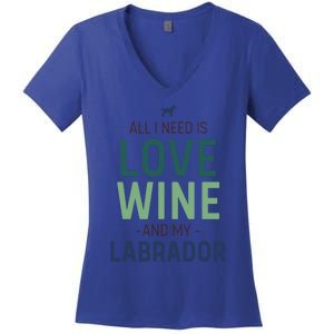 Valentine's Day Wine Lover And Labrador Dog Owner Gift Women's V-Neck T-Shirt