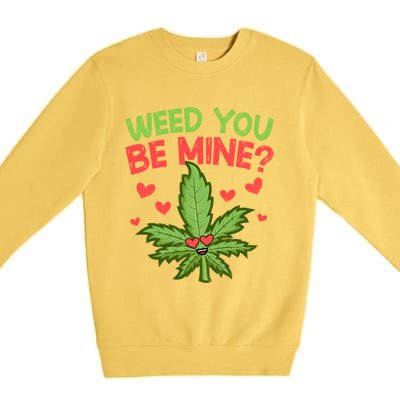 Valentine's Day Weed You Be Mine Cute Weed Marijuana Hearts Funny Gift Premium Crewneck Sweatshirt