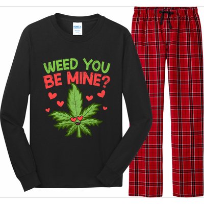 Valentine's Day Weed You Be Mine Cute Weed Marijuana Hearts Funny Gift Long Sleeve Pajama Set