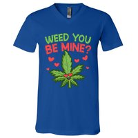 Valentine's Day Weed You Be Mine Cute Weed Marijuana Hearts Funny Gift V-Neck T-Shirt