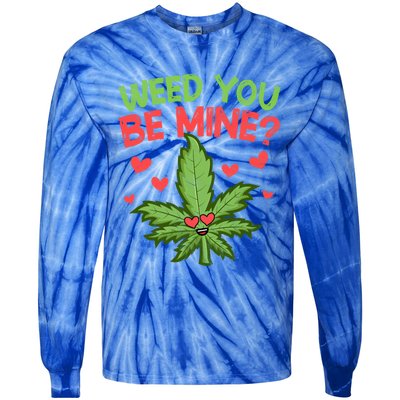 Valentine's Day Weed You Be Mine Cute Weed Marijuana Hearts Funny Gift Tie-Dye Long Sleeve Shirt