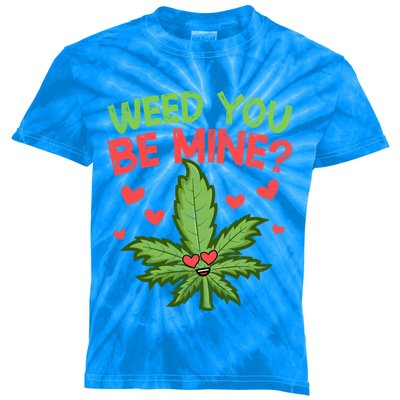 Valentine's Day Weed You Be Mine Cute Weed Marijuana Hearts Funny Gift Kids Tie-Dye T-Shirt