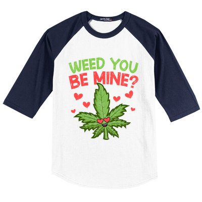 Valentine's Day Weed You Be Mine Cute Weed Marijuana Hearts Funny Gift Baseball Sleeve Shirt