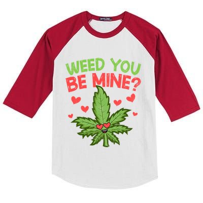 Valentine's Day Weed You Be Mine Cute Weed Marijuana Hearts Funny Gift Kids Colorblock Raglan Jersey