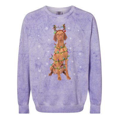 Vizsla Dog Xmas Lighting Reindeer Hat Vizsla Christmas Gift Colorblast Crewneck Sweatshirt