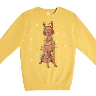 Vizsla Dog Xmas Lighting Reindeer Hat Vizsla Christmas Gift Premium Crewneck Sweatshirt